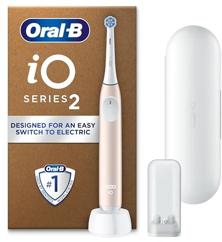 Oral-B iO2 Electric Toothbrush, 1 Gentle Care Toothbrush Head, 1 Travel Case, 1 Travel Refill Holder, Toothbrush for Adults (Calm Pink), Designed by Braun
