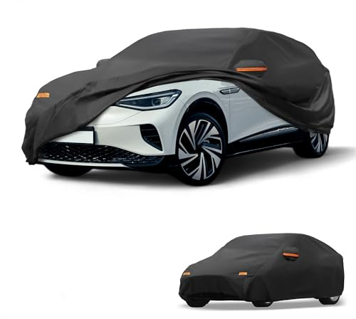 Partuto All-Weather Waterproof Car Cover - UV-Resistant Outdoor Full Exterior Protection for Volkswagen ID.4 190T-PU Black with Right Side Zipper