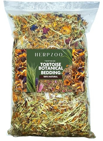 HERPZOO Premium Tortoise Botanical Edible Bedding: 100% Natural Blend, Ideal for Tables & Vivarium Substrate - 10L Bag with Fiber-Rich Flower Treats for Holistic Enclosures