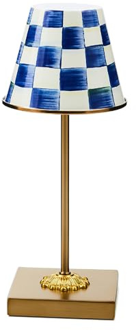 MACKENZIE-CHILDS LED Rechargeable Cafe Table Lamp, Cordless Decorative Lamp, Blue-and-White Royal Check