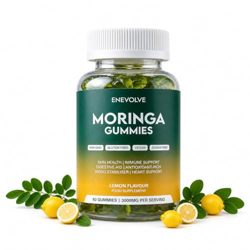 Moringa Gummies – Premium 3000mg Superfood, Vegan & Sugar Free, Immune & Energy Support, Antioxidant Rich, Gluten Free, Non-GMO, Lemon Flavor, 60 Gummies