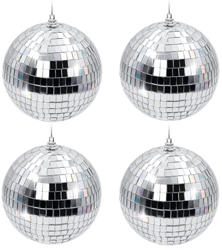 Boule à Facettes Disco 10 cm – Lot de 4 Boules Miroir Argentées à Suspendre, Déco Sapin de Noël, Mariage, Anniversaire, Fête & Soirée