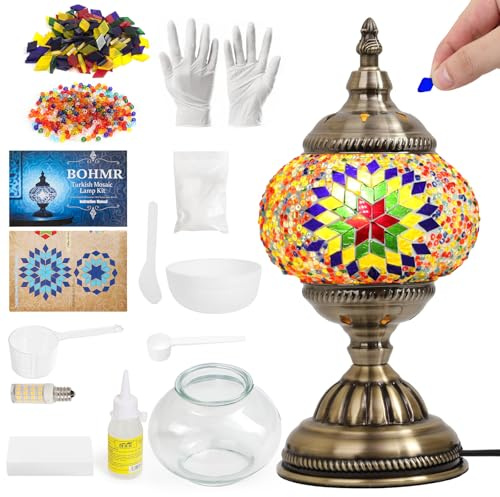 BOHMR DIY Turkish Mosaic Lamp Kit, Stained Glass Table Lamp Making Kit- Easy and Fun, No Experience Needed, Mosaic Art & Craft Project Kits for Adults & Teens, Make Your Own Table Lamp, Multicolor