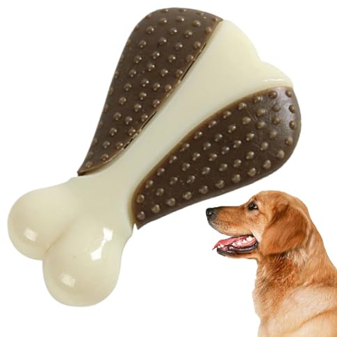 Ce jouet à mâcher agressif en cuir de vache solide – Jouet à mâcher agressif pour les grands chiens – Os indestructible pour animaux de compagnie fournit un goût interactif de bœuf pour toutes les