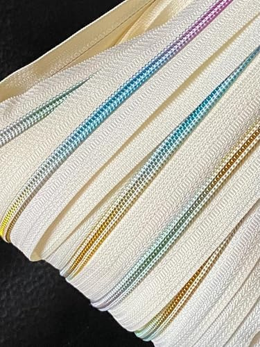 Endless Spiral Rainbow Zip 5 mm Sold by the Metre with Zip (Cream, 5 m + 10 Zippers)