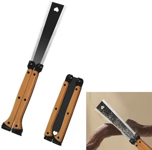 Folding Japanese Double Edged Hand Saw Flat Cut Woodworking Tools Wood Flat Cutters, Carpenter's Portable Pull Saw, 13/14 TPI Double Edged Folding Handsaw, Sk5 Blade Woodworking Tools