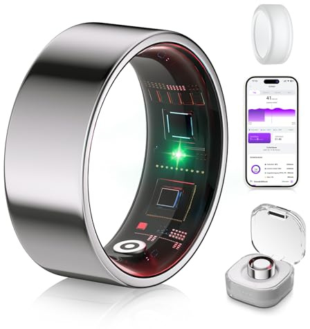 XSWCCJJ Smart Ring 6.0 et boîtier de charge sans fil 【Branches n° 1 – 0 Erreur de mesure】【Spécifique au sport】 Bague intelligente pour homme et femme Sommeil, fréquence cardiaque, SpO2, 200 modes pour