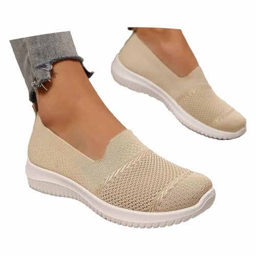 Schecker Mujer Sandalias Cerradas Y Ortopédicos Sneakers Clásicos Slip-On, Combinan Con Todo: Se Pueden Combinar Tanto Ropa Informal Como De Trabajo Zapatos Cómodos Casuales Mesh Transpirable Kaki