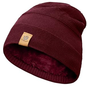 Wikoan Gorro de Invierno para Hombre Gorro de Lana Gorro con Forro Polar,Rojo