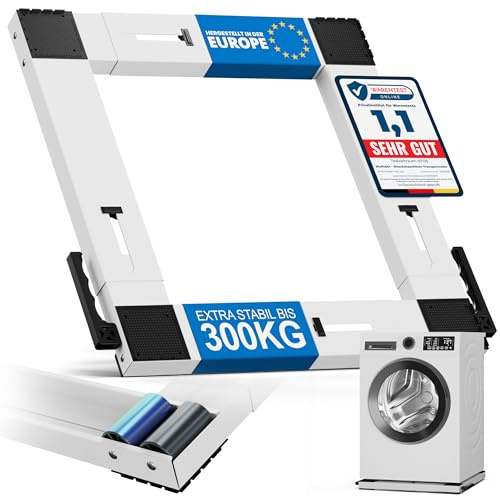 Sheflajor Base Lavatrice con Ruote & Freno – Regolabile 37-67 cm – Portata 300 kg – Rullo di trasporto con Ammortizzazione Vibrazione per Lavatrice, Asciugatrice e Frigorifero