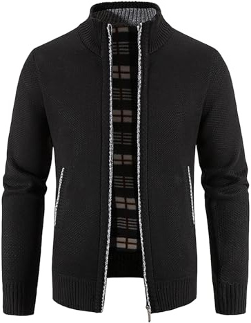 Men's Cardigans Cardigan Men Sweatshirts for UK Clothes Full Zip Knit Sweater, Stand Up Collar Jumpers Long Sleeve Mens Chunky Wool Body Warmers a Man Black XL