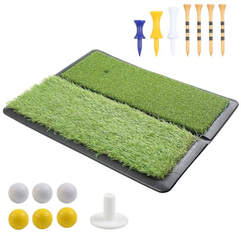 STEEIRO Golf Mat with 4 Tees 6 Balls, Golf Practice Mat,Golf Hitting Mats Golfing Training Pad, Non-Slip Base for Indoor & Outdoor Swing Drills, Driving and Chipping Training