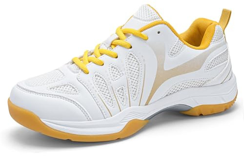 Qynthra Scarpe da Badminton Taglia Grande Unisex Indoor Traspiranti Leggere Antiscivolo per Adulti e Giovani Tennis e Ping Pong,Giallo,41 EU