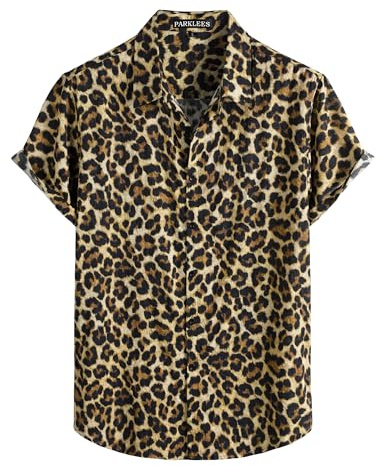 PARKLEES Men's Hawaiian Short Sleeve Button Down Shirts Summer Casual Vintage Lightweight Shirt
