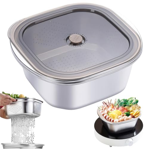 Colador de cocina, 3600 ml, acero inoxidable, colador de cocina, juego de colador de pasta con tapa, escurridor con cuenco, ayuda de goteo apilable para escurrir el lavado, gotas de pasta, frutas