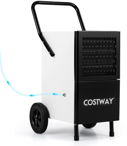 COSTWAY 60L Deumidificatore Commerciale, Deumidificatore Industriale con Umidità Regolabile, Sbrinamento e Drenaggio Auto, con Ruote, Maniglia, per Garage Cantina Magazzino