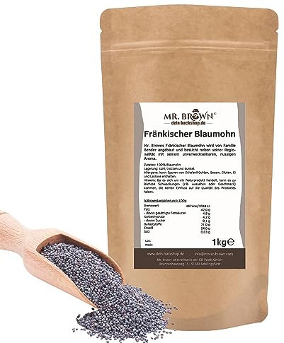 1kg Fränkischer Blaumohn, Mohn, Rohkostqualität zum Backen und Kochen, Wachtelfutter aus Franken Deutschland (1 kg)