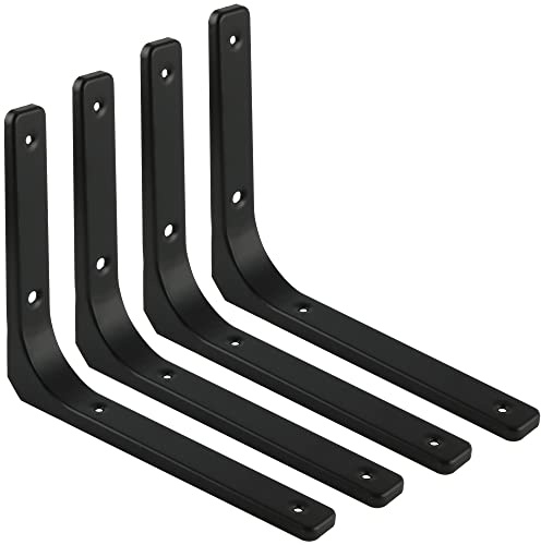 SAYAYO Shelf Bracket Heavy Duty L Brackets for Wood Angle Bracket 300*250mm | Large Wall Brackets for Shelves Metal Corner Shelf Support, Matte Black Finished, 4 Pcs