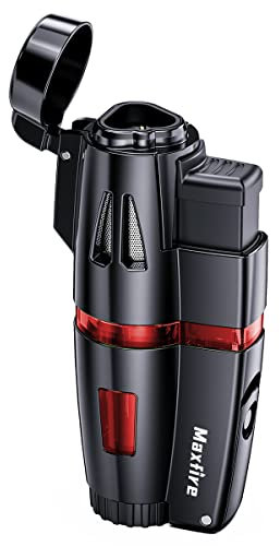 Maxfire Encendedor de chorro, encendedor de llama triple chet, encendedor recargable de gas butano, encendedor a prueba de viento con perforador, ventana de nivel de combustible, encendedor de