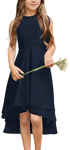 Galawaqe Chiffon Flowy Dresses Flower Girls Asymmetrical with Ruffles Sleveless Swing Party Gowns A-Line Dress