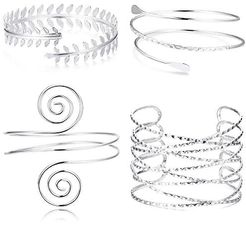 Milacolato Spiral Oberarm Cuff Armband Armreif Für Damen Verstellbares Glatt Offen Viktorianischer Filigraner Wirbel Boho Handgelenkwickel Blatt Manschetten Armband Silber