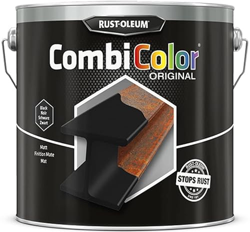 Rust-Oleum CombiColor Original - Einschichtig für Metallschutz direkt auf Rost, Grundierung und Deckschicht in einem - 2,5L (Matt Schwarz)