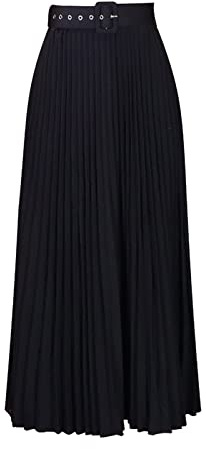 Longue jupe plissée pour femmes avec ceinture, décontractée pour le soir, taille élastique, jupe de fête, Noir , XL