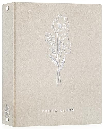 Lanpn Photo Album Scrapbook 11x14, Linen Hard Cover Archival Acid Free Top Load Pocket Photo Book with Sleeves that Holds 100 Vertical Only 11 x 14 Picture (Beige)