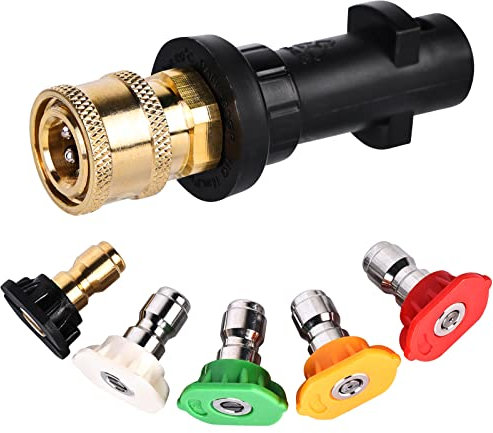 Pressure Washer Adapter Quick Connect: 1/4'' Quick Connect Adapter Fitting for Karcher K2-k3 Series, Pressure Washer Gun Adapter with 5 Power Washer Spray Nozzle Tips Multiple Degrees, 3600psi Black