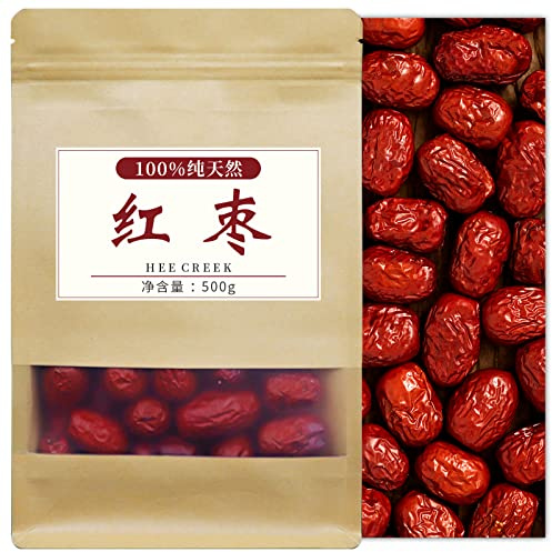 Hee Creek Chinese Jujube Dates 500g (1.1LB) dried red date High Grade Dried Red Dates Fruit Jujubes Healthy Dried Fruit Superfood Snack, No Preservatives, Vegan, Kosher, Sweet Crispy Small Core 红枣 大枣