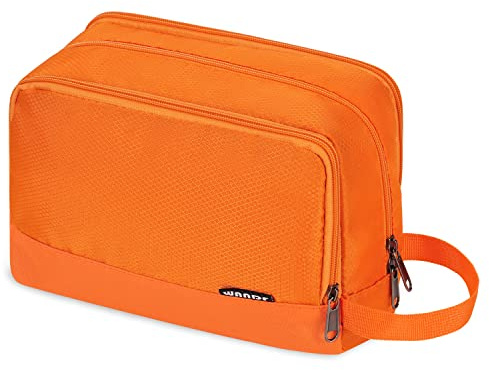 WANDF Toalettväska för män Ryggsäck för män Kosmetisk väska för damer Tvättväska för män och kvinnor i premiumkvalitet (A-Pure Orange) | Vattentåligt tyg, resväska för toalettartiklar, kompakt förvaring, raktillbehör, weekendresor