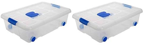 AC - Pack de 2 Cajas de ordenación de plástico Transparente - N.º 6 - con Tapa y Ruedas. Contenedor de almacenaje para Objetos. Capacidad 31 litros - 61,5 x 44 x 17,7 cm