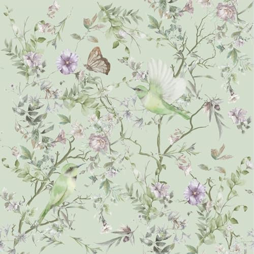 CHDITB Pflanzentapete, Aquarelltapete, Blätter, Blumen, Kolibri, Vögel, Schmetterlinge, Blume, selbstklebende Tapete (43 x 300 cm), wasserdichte Pflanzen
