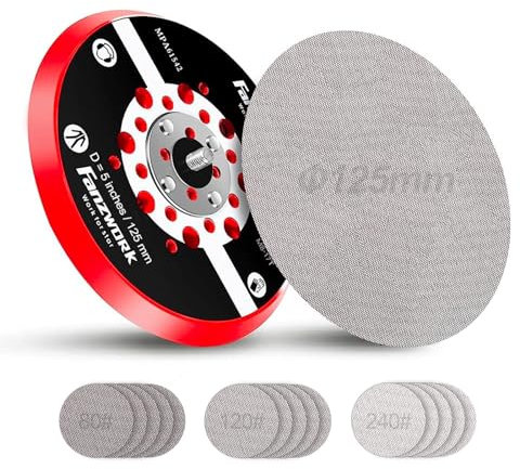 FANZWORK Plateau de ponçage velcro pour ponceuse excentrique Ø 125 mm,Filetage extérieur M8,Plateau de ponçage avec velcro,Avec grille de ponçage 80/120/240 grain 80/120/240 ZE0034