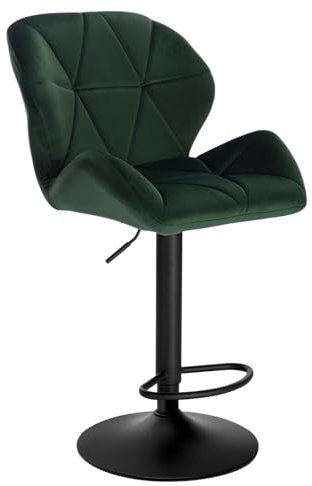WOLTU Barhocker 1er Set Barstuhl Tresenhocker Bistrohocker Designer Hocker mit Rückenlehne, höhenverstellbar, drehbar, Samt Stahl, Dunkelgrün, BH139dgn-1