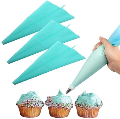 3x Silikon Spritzbeutel (Blau) Mehrwegspritzbeutel, Wiederverwendbare Mehrweg Spritztüten, Spritzsack für Torten, Cupcakes und Kuchen - Ohne Tüllen, 3 Verschiedene Größen, Piping Bag