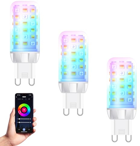 FECONN G9 smart glödlampa, färgskiftande Wi-Fi G9 smarta LED-lampor med musiksynkronisering, kompatibel med Alexa, Google Home och Smart Life App, dimbar, 3-pack