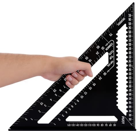 ASelected Aluminum Alloy Rafter Square - Metric 12 Inch Speed Square for Roofing & Woodworking, Angle Measuring & Marking