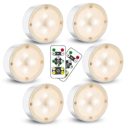 Illuminazione a LED per armadio a batteria, 6 luci da incasso per cucina con telecomando, luce da armadio senza fili a batteria, dimmerabile, faretto notturno per scale, vetrina, armadio, Halloween