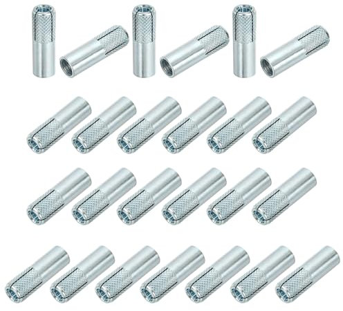 PATIKIL M12 Einschlaganker, 25 Stück verzinkter Kohlenstoffstahl massiver gerändelter Betonanker interne Zwangsausdehnungsschrauben für massiven Beton Trockenbau, Silber