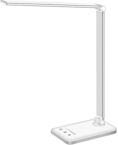 BURAKH Lámpara de escritorio LED para el cuidado de los ojos con puerto de carga USB, lámpara de mesa de aluminio con control táctil regulable, 5 modos de color y 10 niveles de brillo, luz de noche