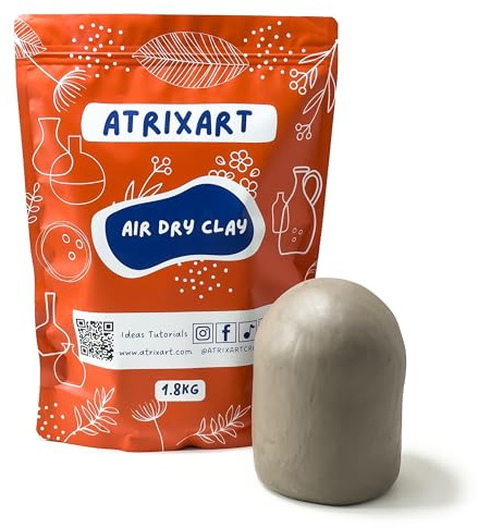 Atrixart Air Dry Clay, for Pottery Sculpting 1.8kg Bag. Our Premium Stoneware Pottery Clay is Fibre Reinforced for Strength and Crack Resistance. Ideal Modelling Clay for Adults Crafts