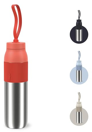 Emsa beYou Twist Isolier-Trinkflasche, 0,7 Liter, mit integriertem Sieb und Trageband, 100% dicht, spülmaschinengeeignet, für Reisen, unterwegs, Büro, für Kohlensäure geeignet, Orange, N2193300