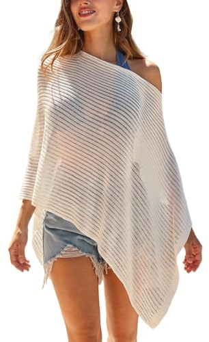 CUPSHE kvinnor ren poncho-topp lätt genomskinlig axeljacka baddräkt coverup, Vitt, M