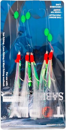 6 Packs Feather Rigs – Total 30 Hooks, High-Carbon Steel Sea Fishing Lures with Luminous Beads – for Mackerel, Bass, Pollock, Cod, Herring – Complete Ready-to-Use Saltwater Tackle