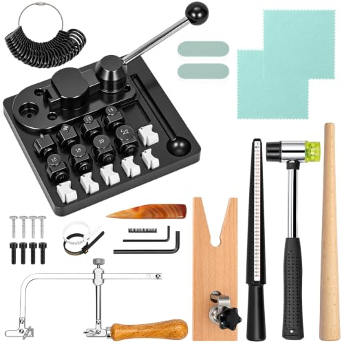 Ring Bender Tool Kit, Professional Jewellery Making Set with Ring Bender Machine, Nylon & Steel Dies (12–22mm, 60°/90°), Ring Sizer, Mandrel, Clamp & Jewellery Saw Tools for DIY, Repair & Studio Use