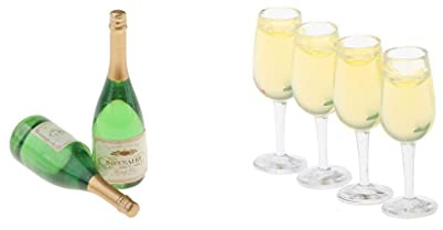 B Blesiya 6 Pieces Miniature Wine Bottles and Glasses Kit Pub Bar Decoration Models for 12th Dolls House
