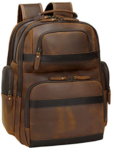 TIDING Leather Backpack for Men, Full Grain Leather Large Capacity Travel Backpack Vintage Casual Daypack fit 15.6 Inch Laptop Bookbag for College Work Outdoor