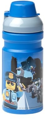 LEGO City Drinking Bottle - 390 ml, Durable PP/Silicone - Fun and Practical Kids Water Bottle with Covered Spout, Sports Water Bottle, Blue / Grey