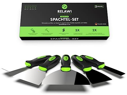 RELAWI® Premium Edelstahl Spachtel-Set mit 3 flexiblen Klingen & 2 stabilen Klingen | Spachtel Set für Trockenbau und Malerarbeiten | Tapeten entfernen oder Ausbesserungsarbeiten für Maler